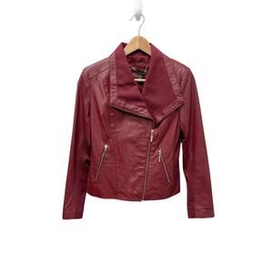 IMAN Genuine Leather Moto Jacket Red Women’s Size XS‎